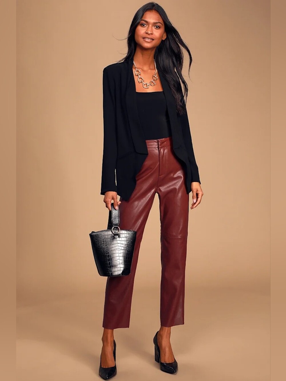 Lulu's Open Minded Burgundy Vegan Leather Pants